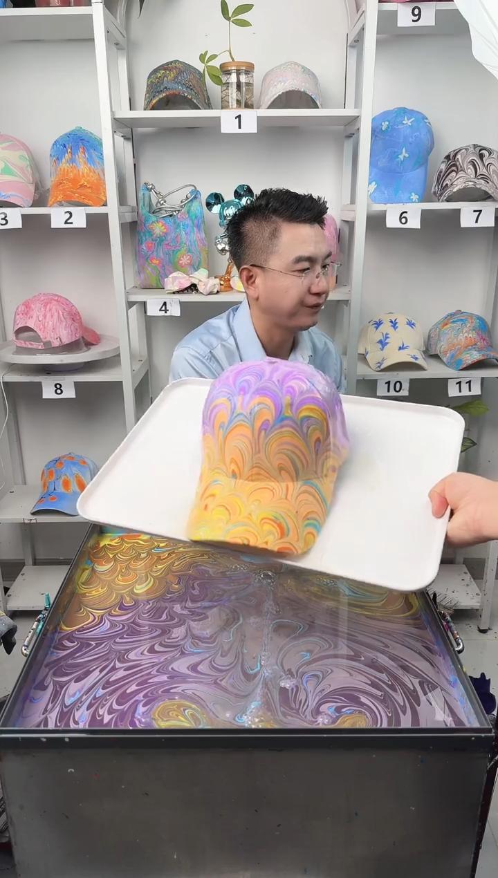 纯棉成人款双拼色贝壳纹水拓帽