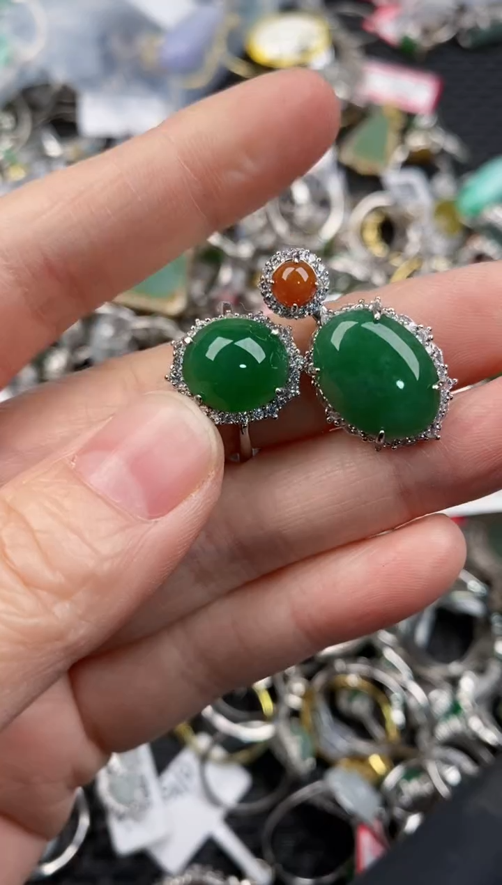 银S925镶嵌戒指翡翠10             7