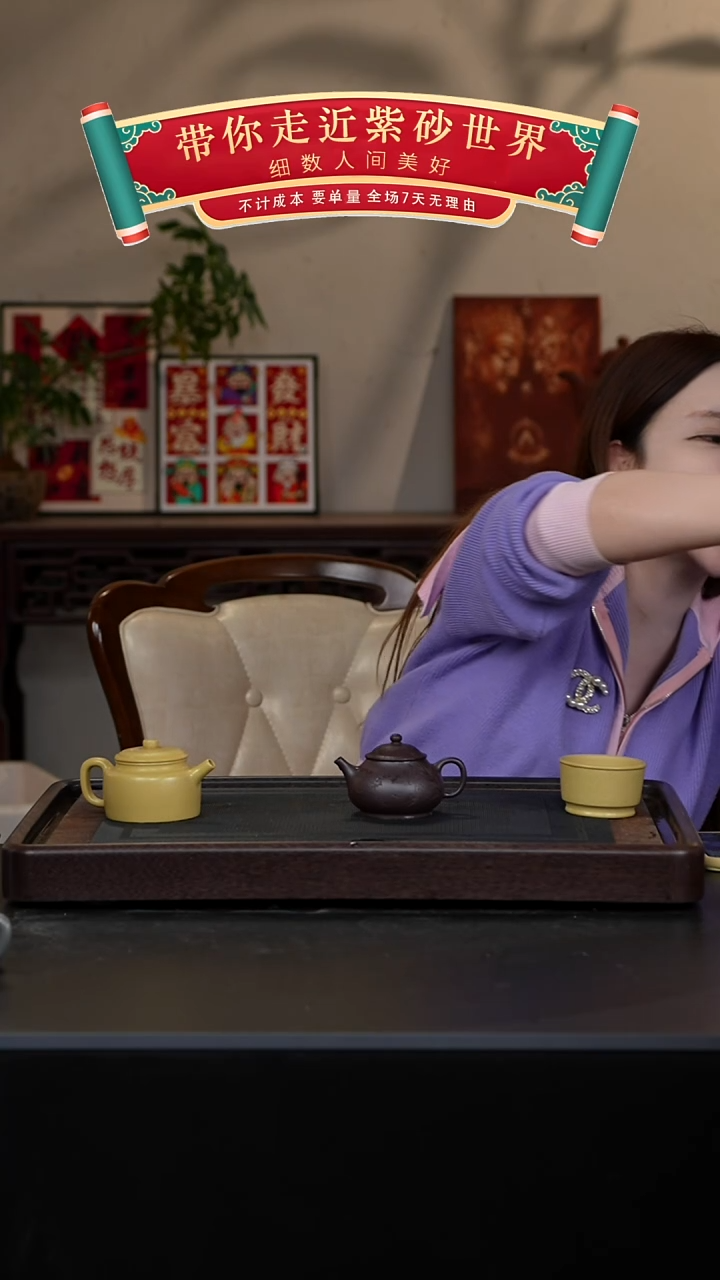 【闪购商品】紫砂茶壶黑墩头刻绘潘壶