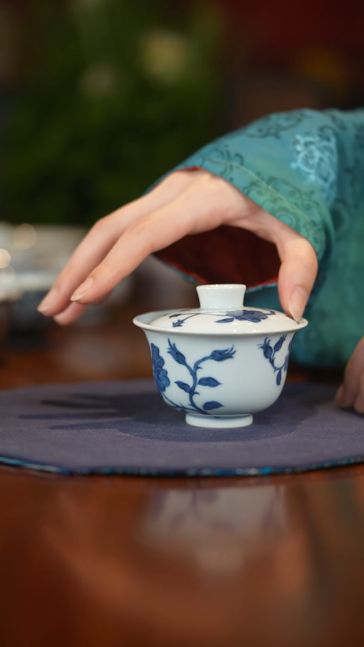 摆件066青花盖碗