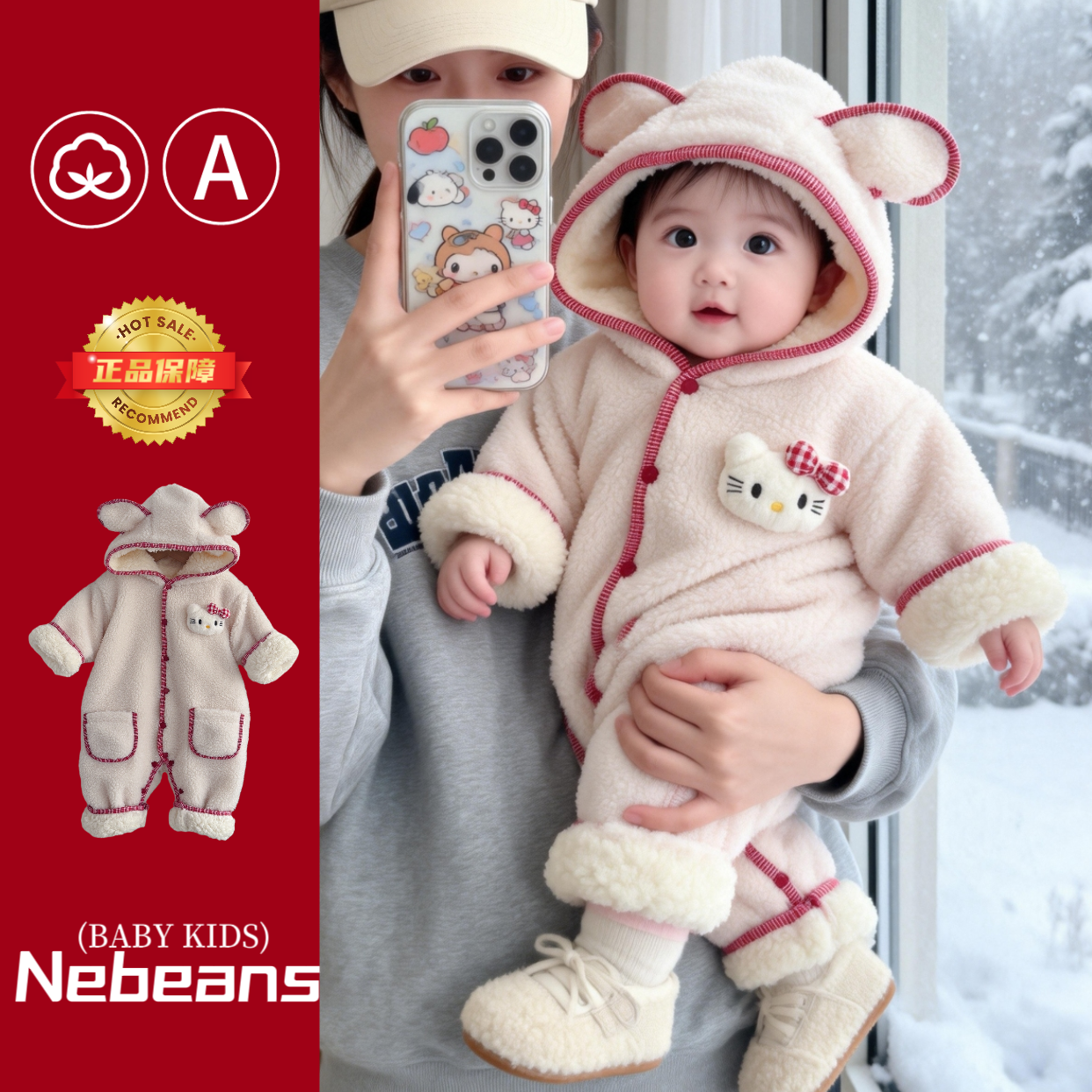 冬季加厚0-2岁保暖婴儿连帽防风哈衣女宝冬天洋气外出衣服爬服