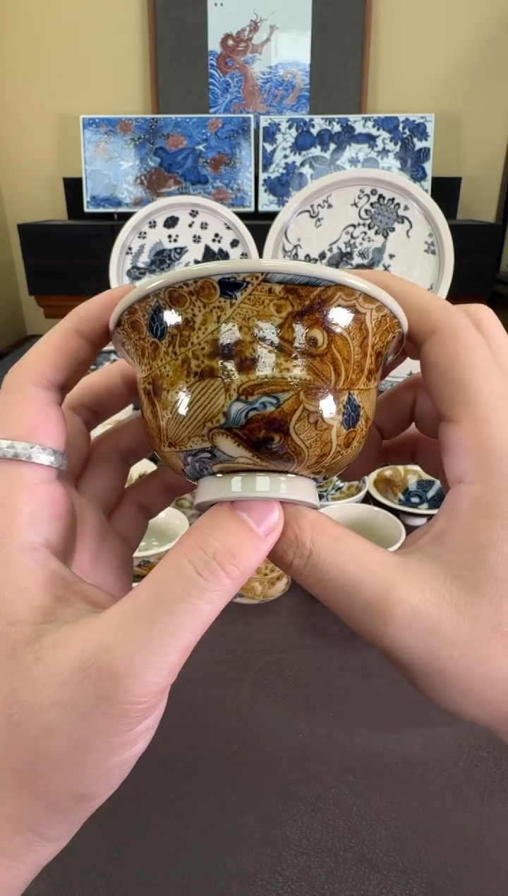 【闪购商品】二号釉海浪鳜鱼压手杯