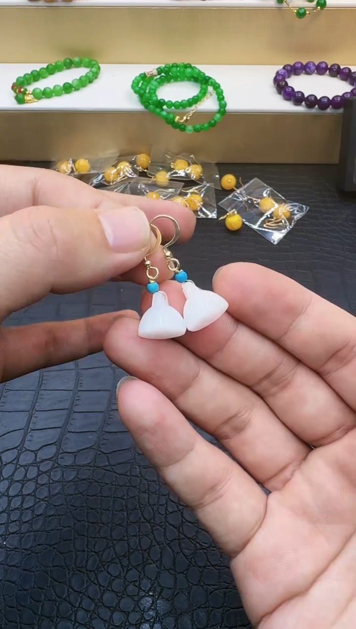 【闪购商品】和田玉耳饰14K金镶嵌015