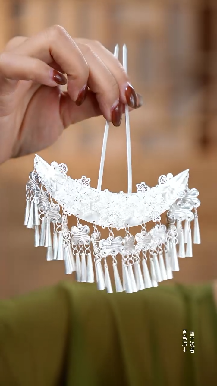 珐琅足银新款小月牙发簪