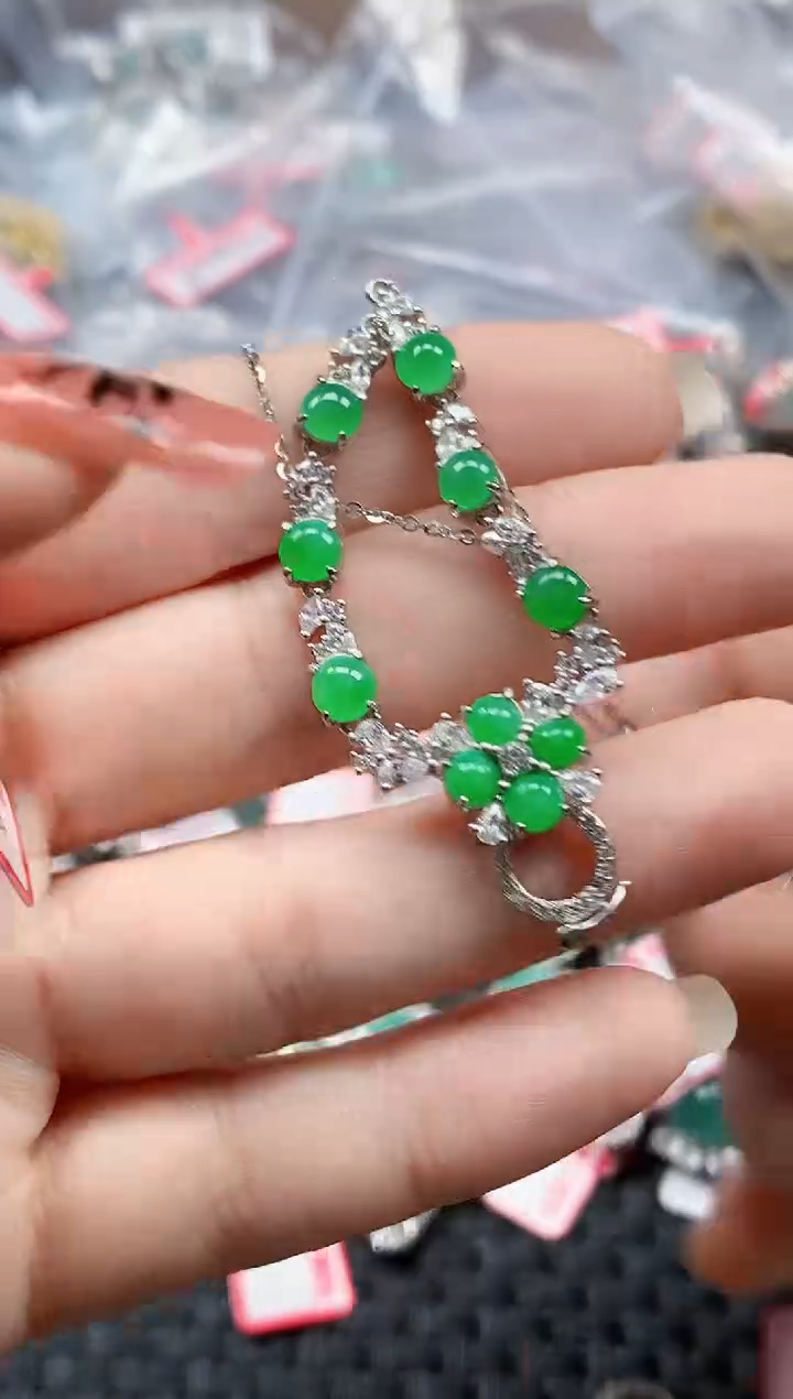 银S925镶嵌戒指翡翠天然A货缅甸翡翠