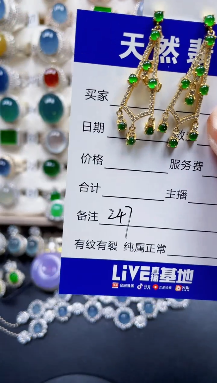 银S925镶嵌翡翠耳饰247