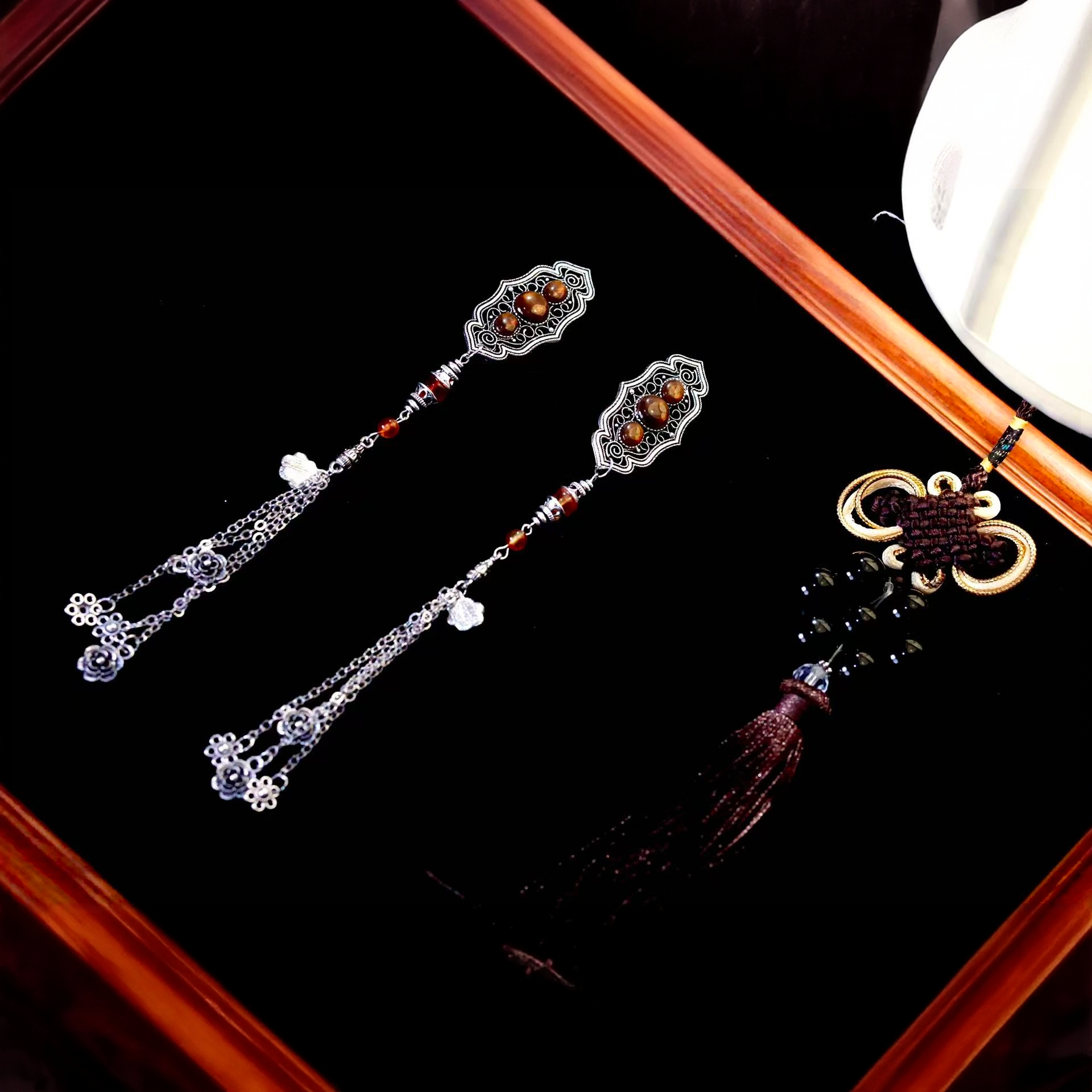 【B003】民族风美拉德色系古风二次元长流苏边夹【一对】