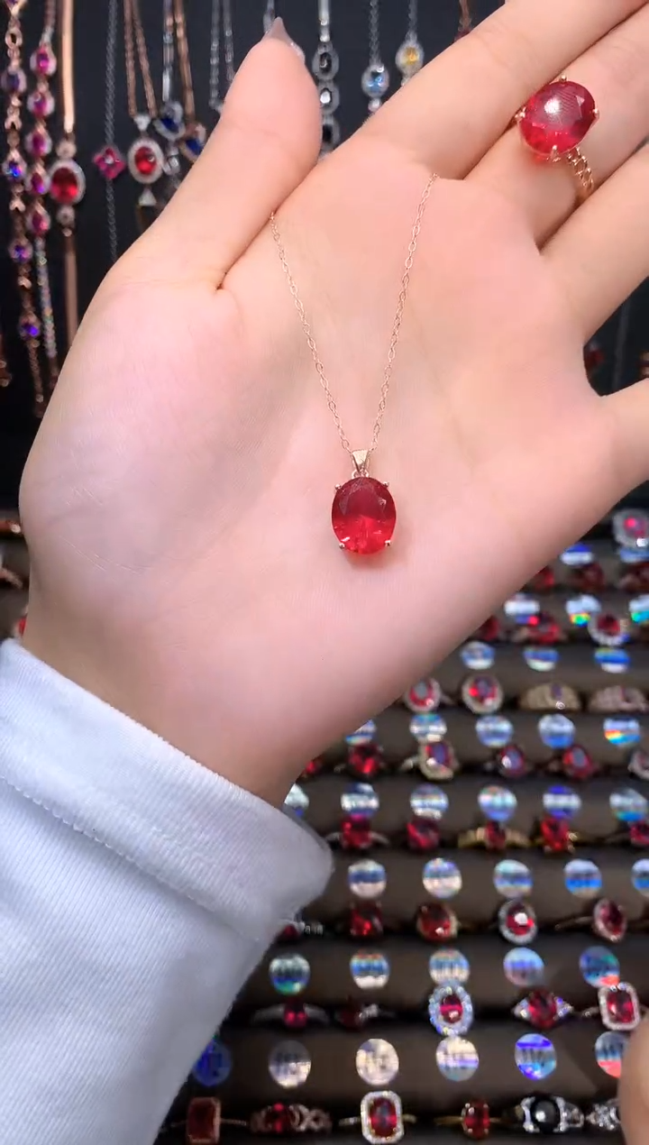 银S925镶嵌吊坠(赠链)红宝石玫瑰金1012