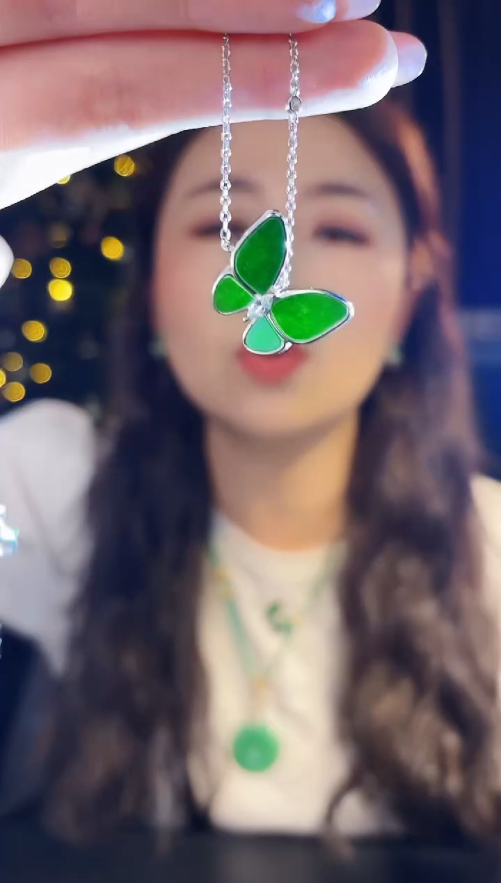 【闪购商品】翡翠颈饰银S925镶嵌缅料A货/支持复检/一件