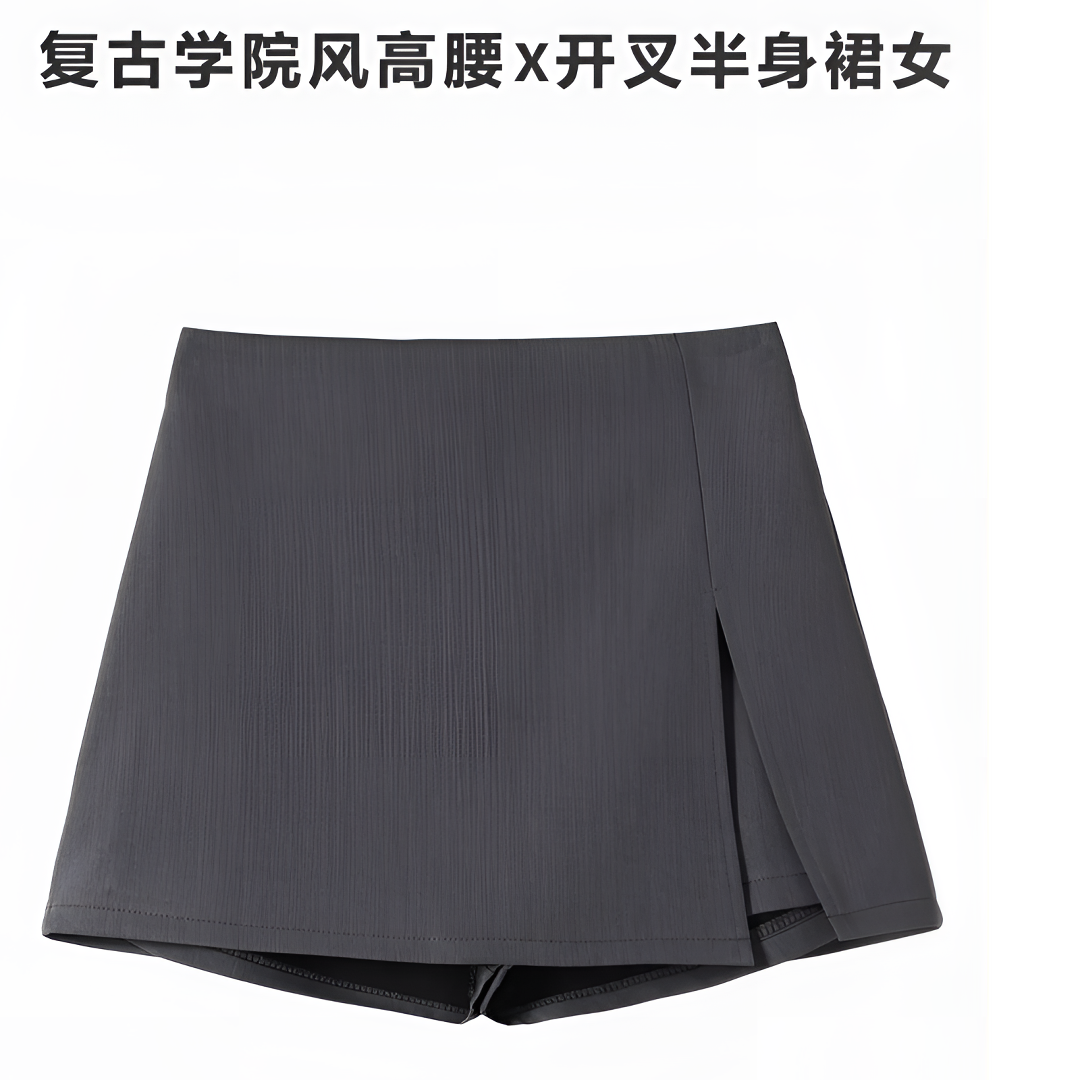 2025春夏新款百搭A字短裤裙时尚不规则高腰显瘦开叉西装短裙女