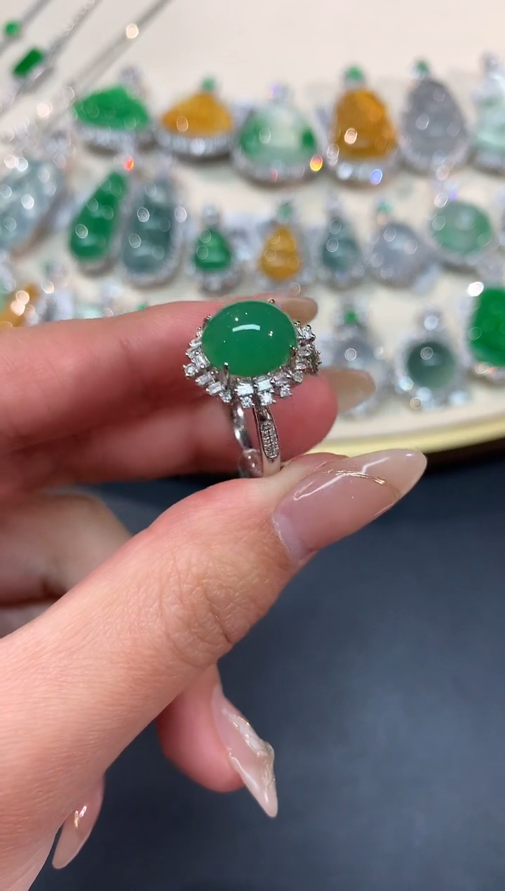 【闪购商品】翡翠戒指18K金镶嵌A78|11800