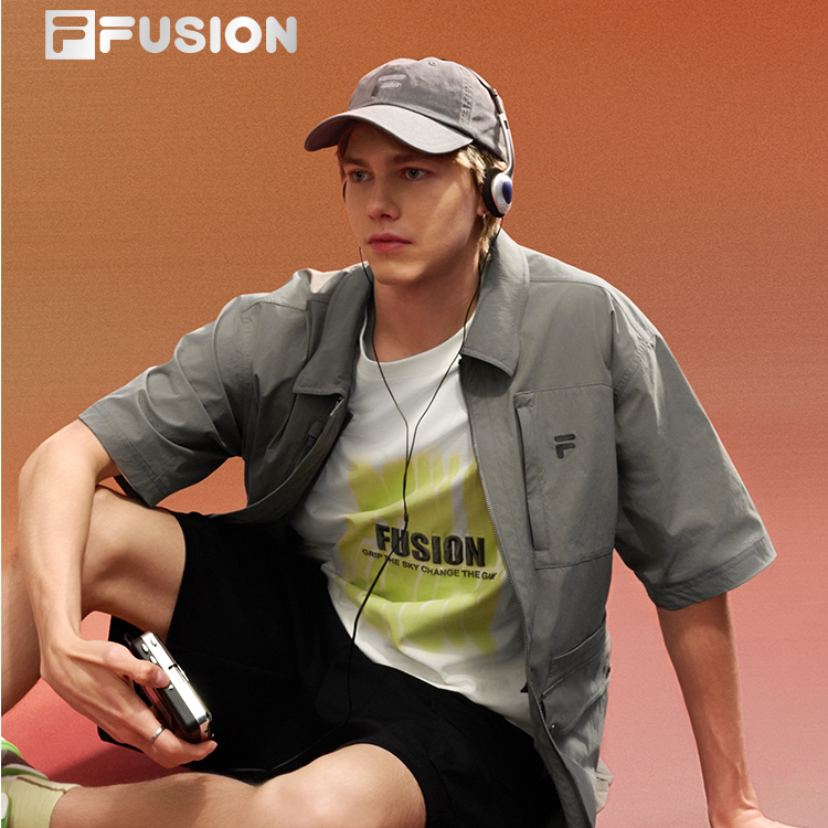 FUSION斐乐潮牌男梭织短袖衬新款休闲宽松上衣T11M533402F