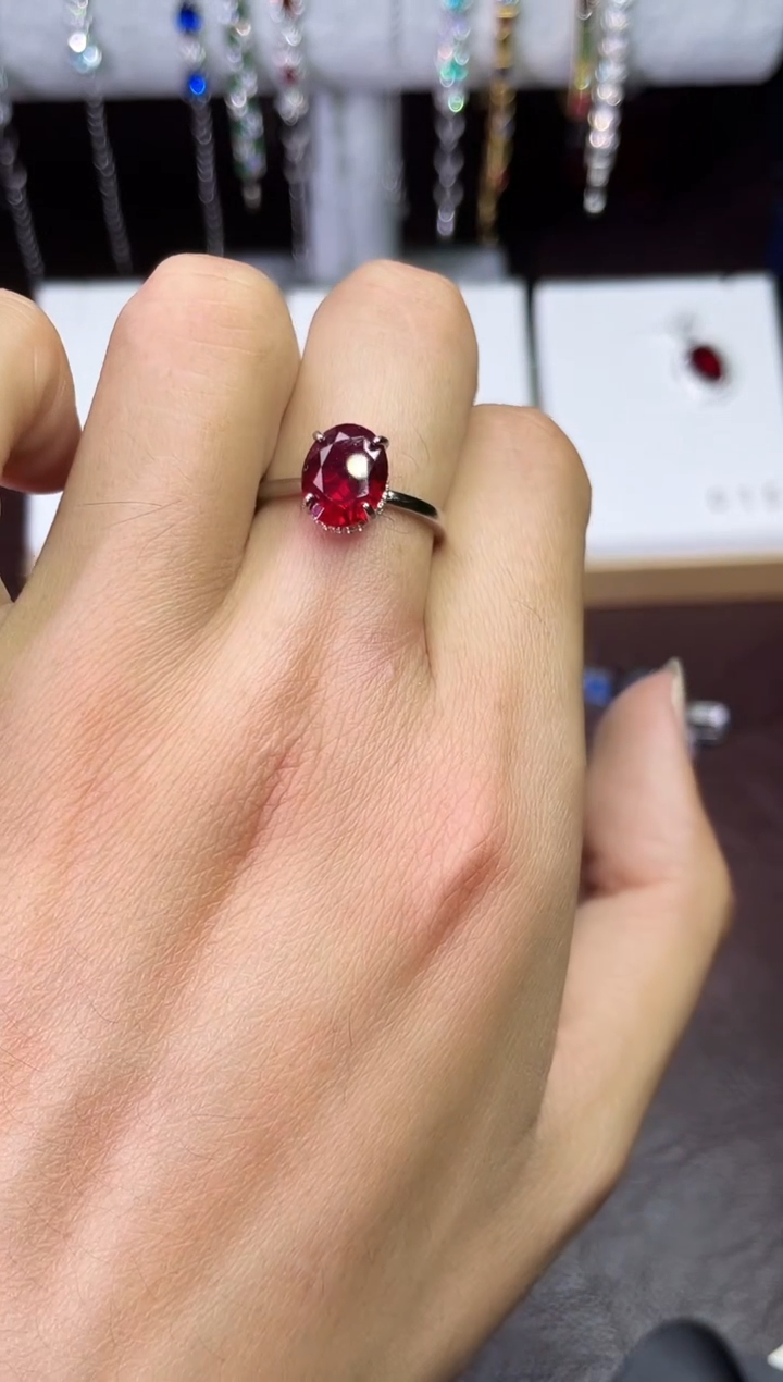 合金合成钻石红宝戒指