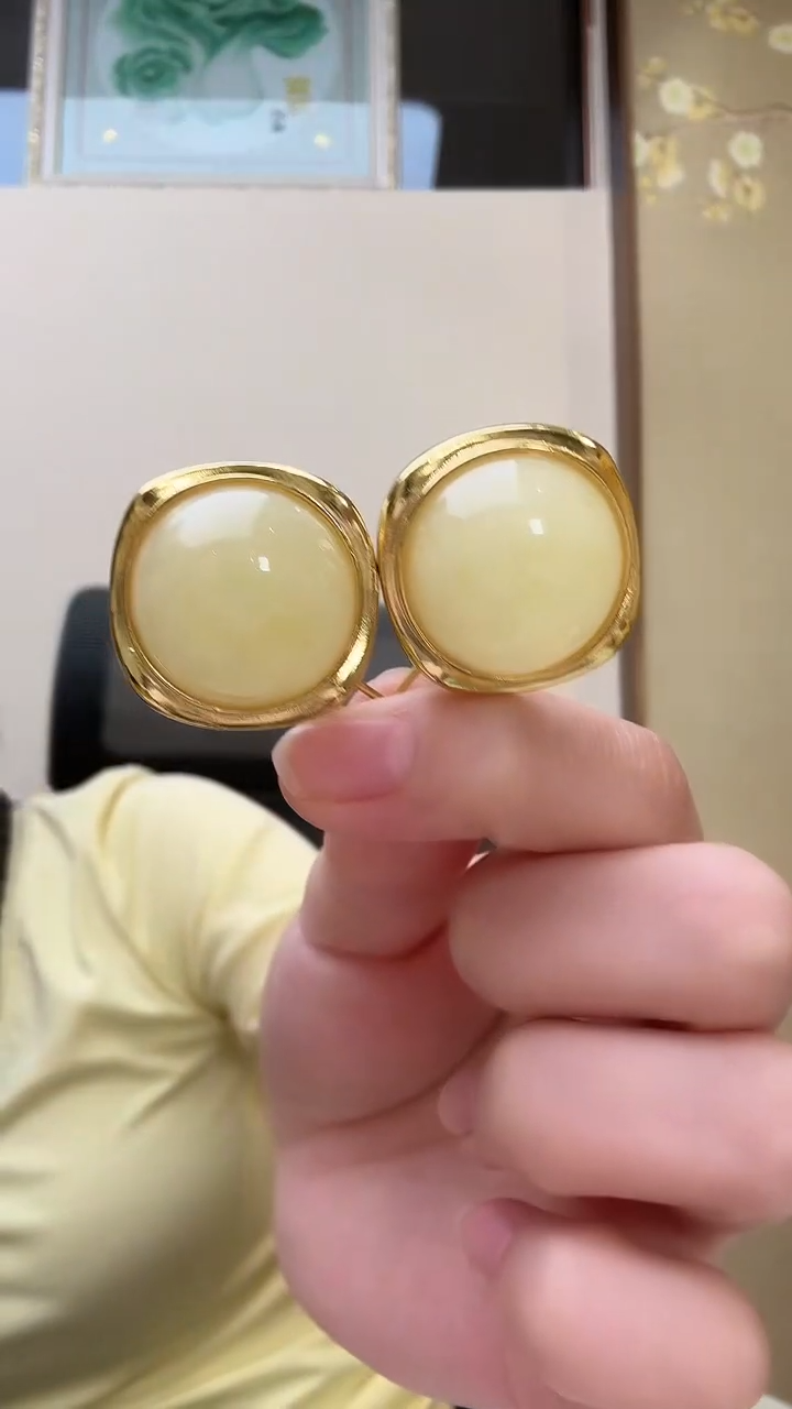 琥珀未镶嵌耳饰耳环