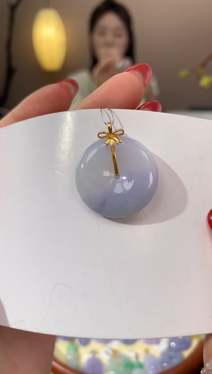 【闪购商品】翡翠颈饰18K金镶嵌天然缅甸a货翡翠