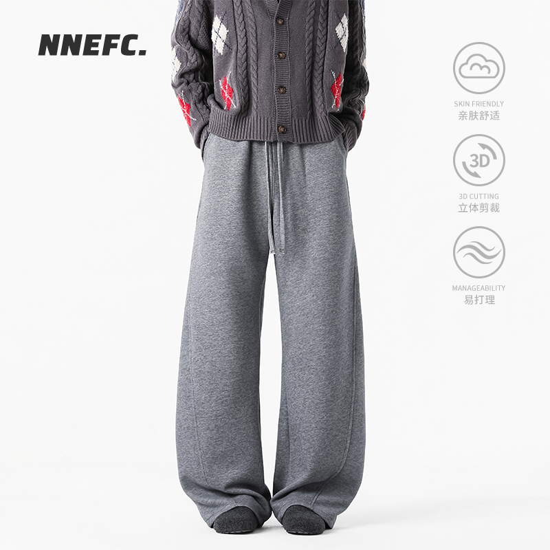NNEFC美式高街弯刀裤男女秋冬季潮牌加绒加厚阔腿卫裤直筒休闲裤商品图