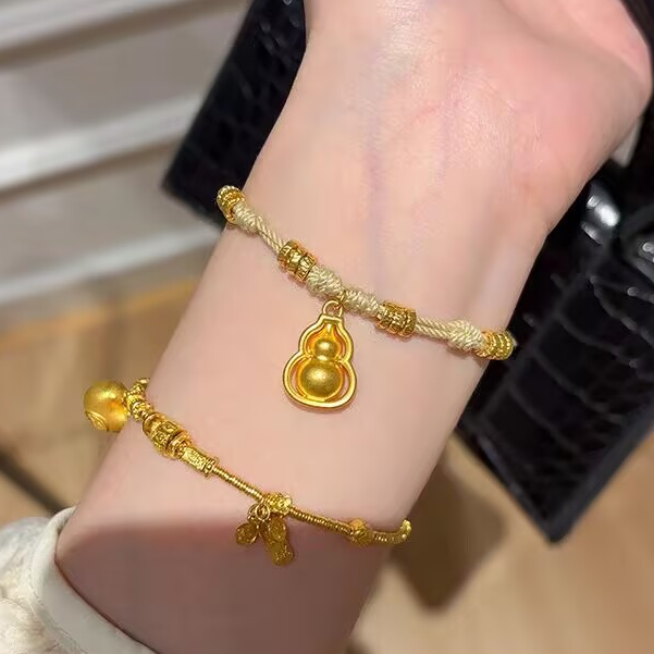 瑞诺黄金葫芦盘缠手链女新款足金999手工编织手绳生日礼物送女友