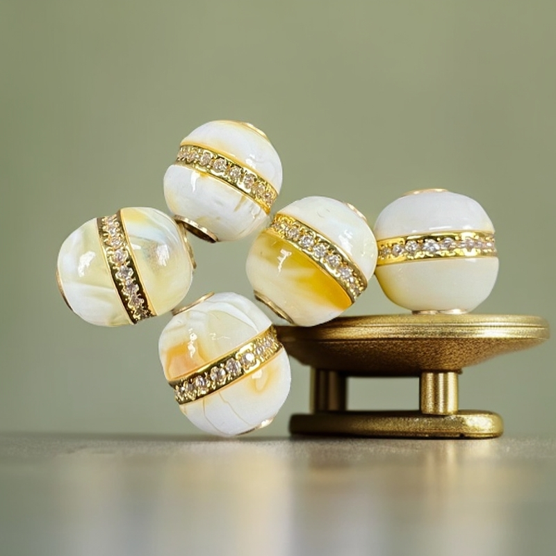 白蜜蜡9mm汉堡珠可拆卸 铜饰配件带镶嵌