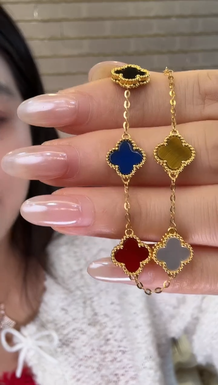 18K金镶嵌手链玛瑙/玉髓彩五花手链