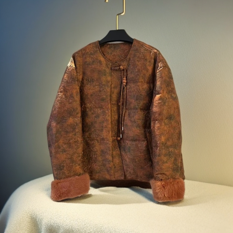 【沉香缕】新中式高定保暖冬水貂毛鹅绒服G9101