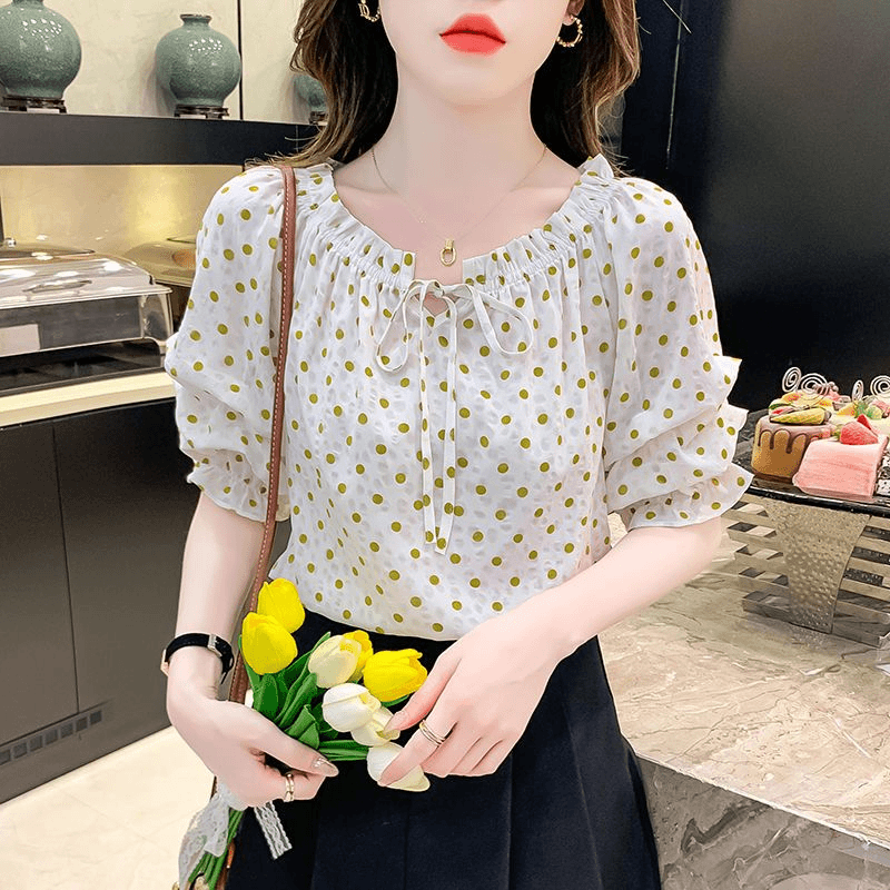衬衫女2025夏季新款法式波点一字肩洋气显瘦百搭气质减龄雪纺小衫