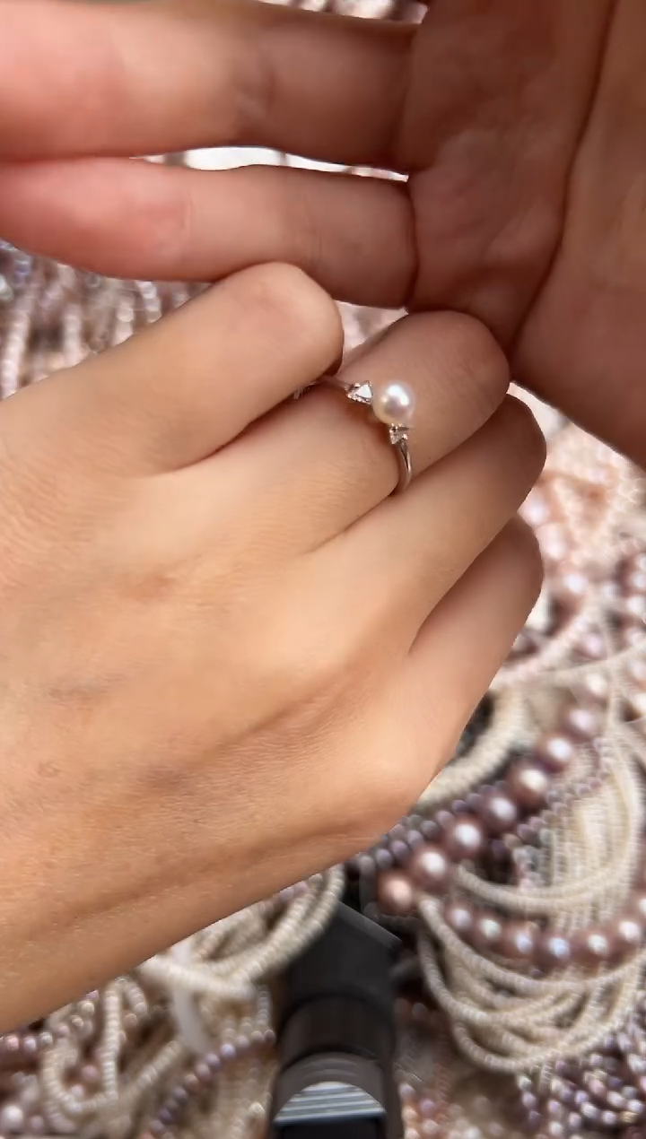 银S925镶嵌71淡水珍珠精工镶嵌*珍珠戒指