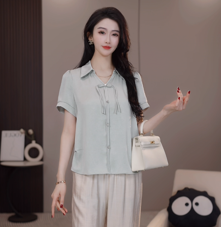 【阿紫专属】A-1071夏季显瘦气质宽松2025新款百搭简约短袖女装小衫