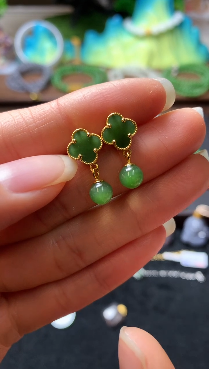 【闪购商品】和田玉耳饰银S925镶嵌耳钉