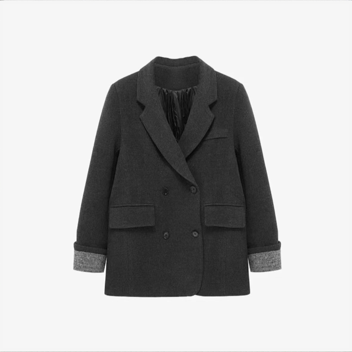 灰色毛呢西装加棉外套女秋冬2025新款时尚气质女神范宽松休闲西服