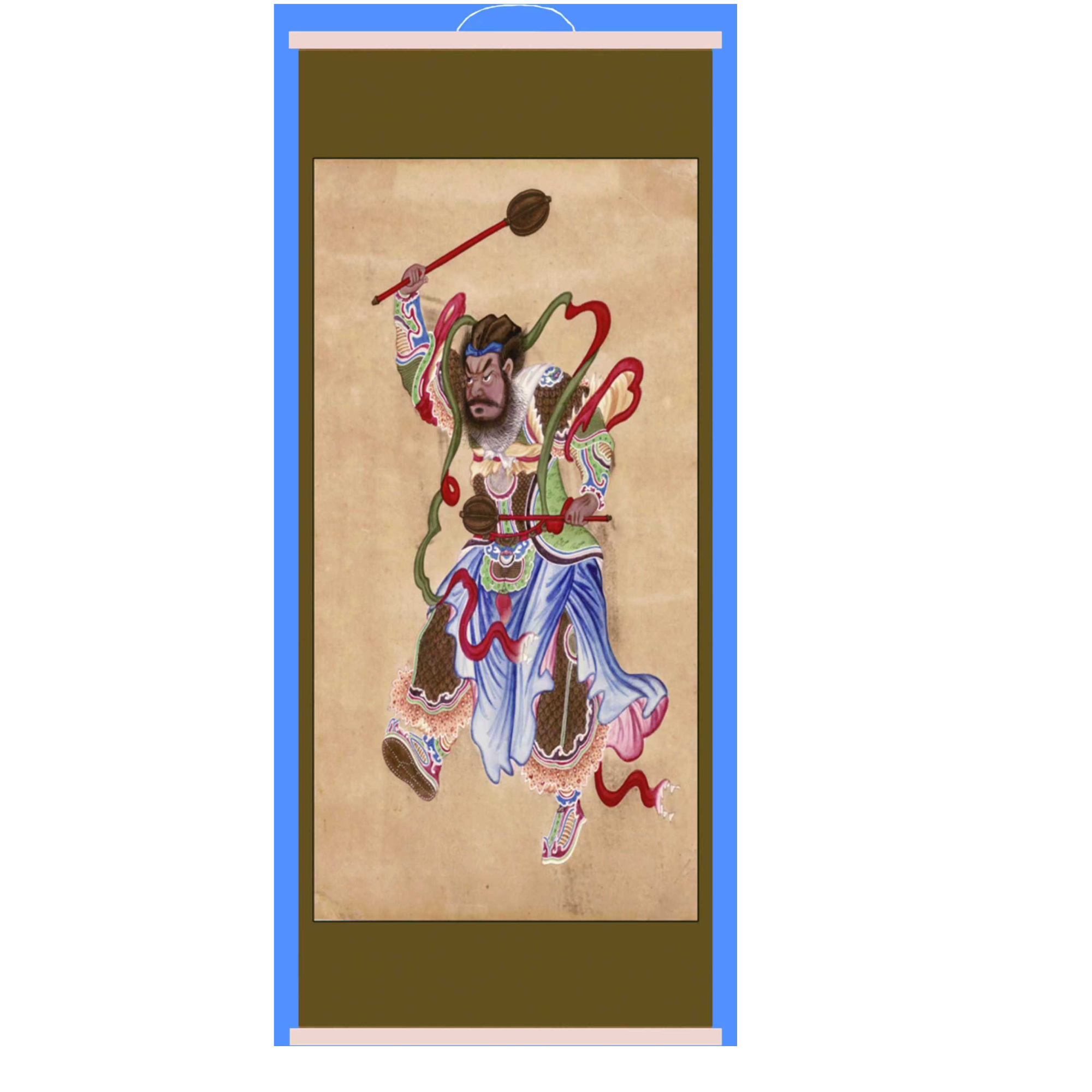 四大元帅温太保赵公明王灵官关公关帝圣君道场法场供奉木轴挂画