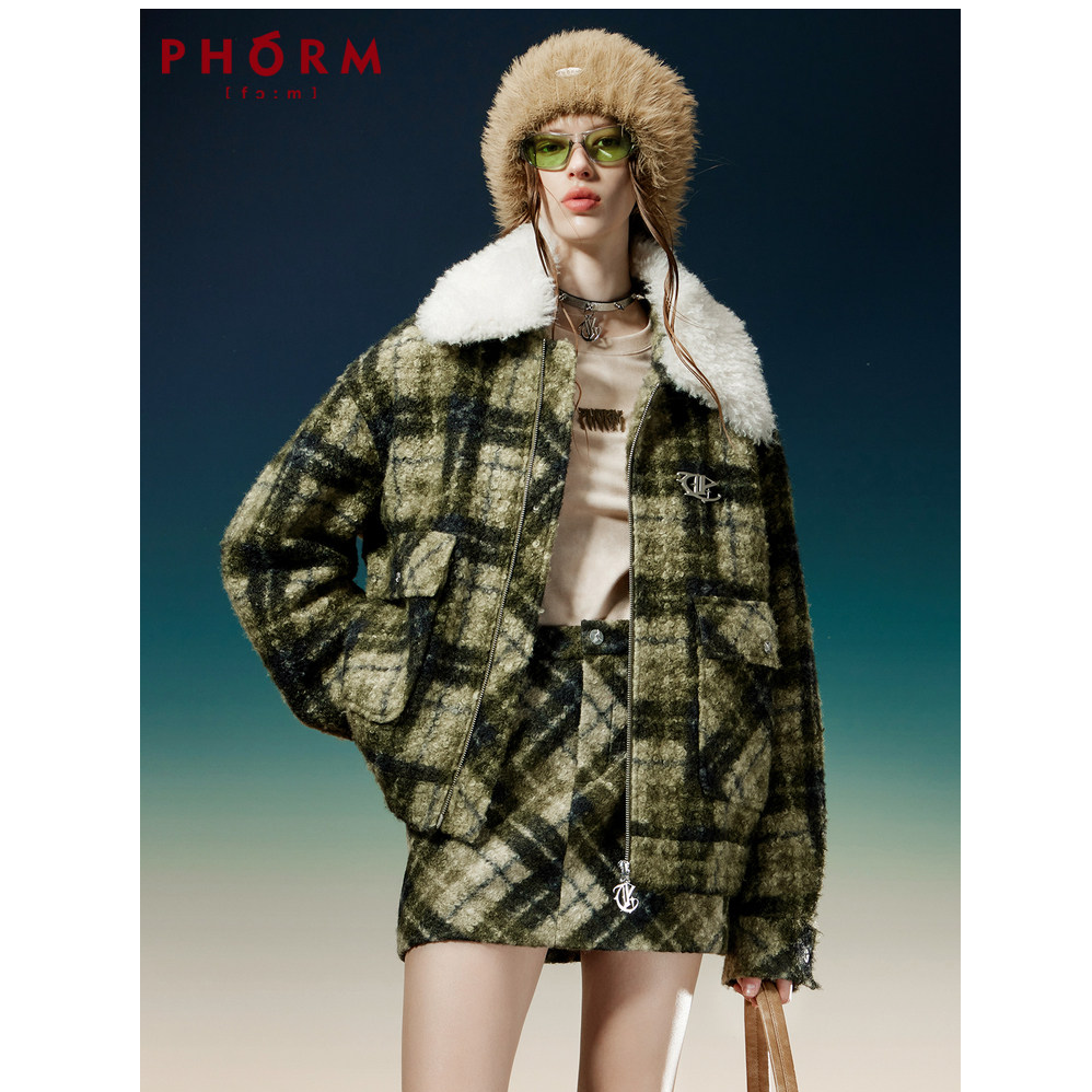 PHORM2025冬款时尚格纹大翻领设计感套装H01932456