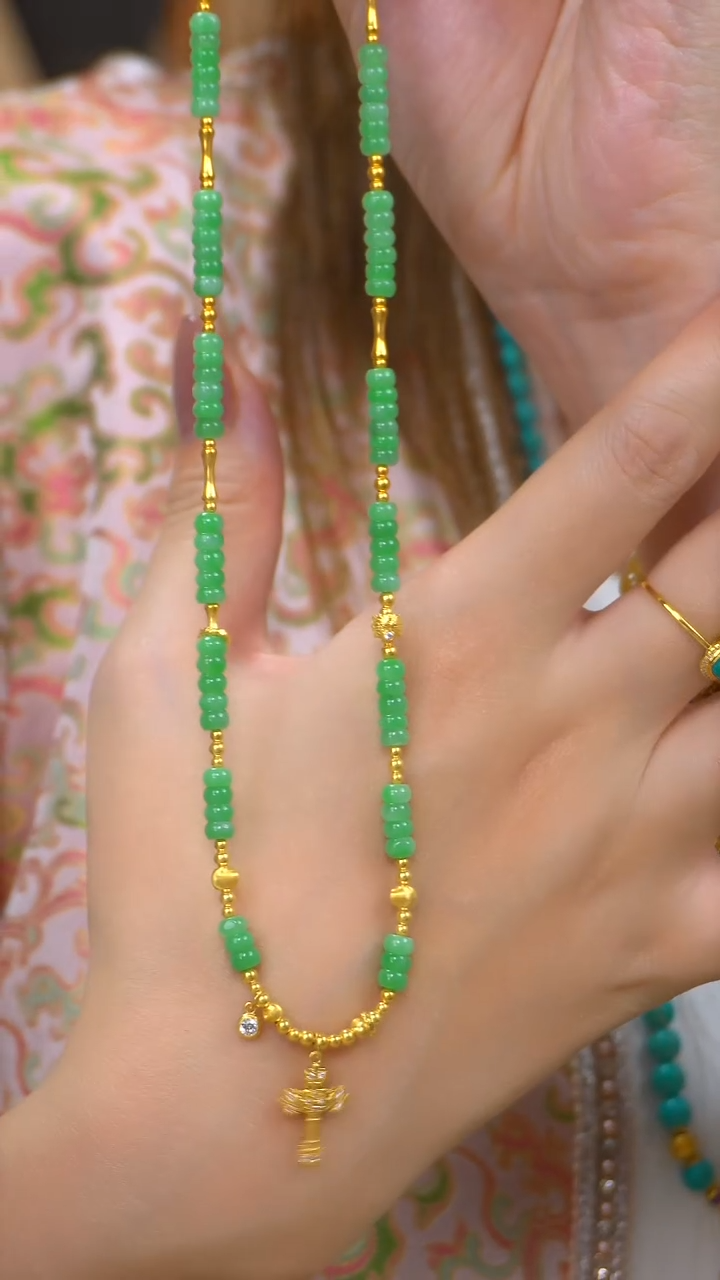 翡翠18K金镶嵌颈饰DIY