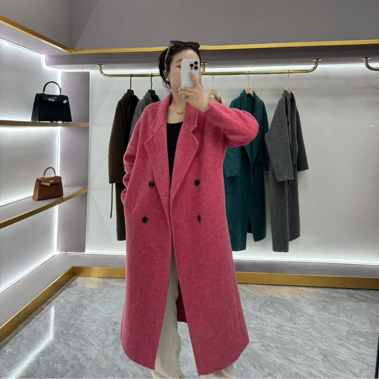 2025秋冬新款双面呢羊毛大衣韩系宽松女士双排扣长款气质外套
