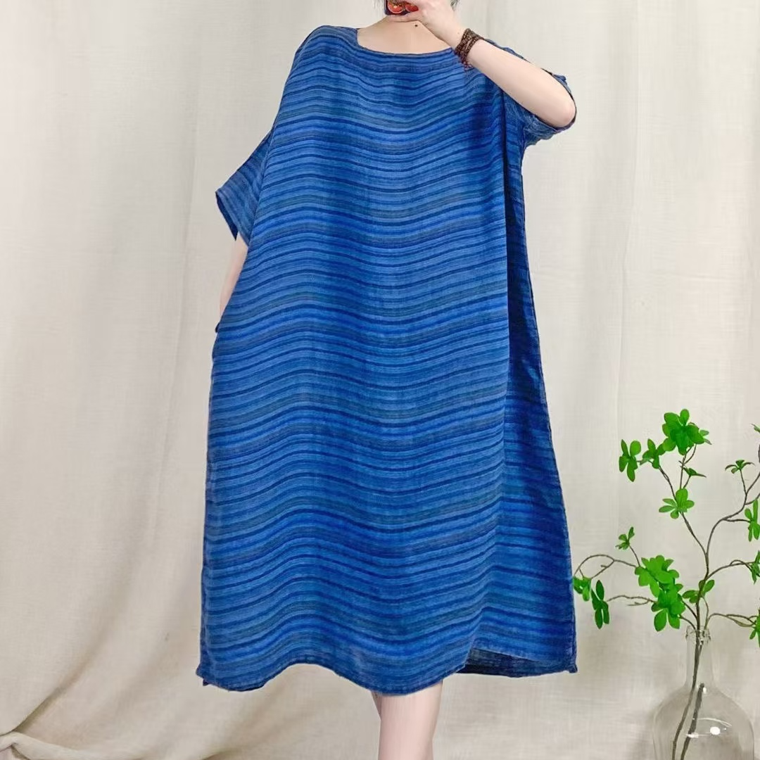 11690新款夏季高端亚麻简约时尚优雅宽松连衣裙QZ