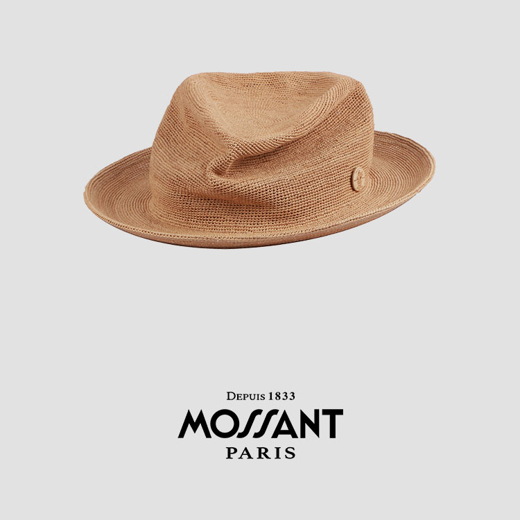 MOSSANT SS25春夏新款手工钩针工艺可压缩拉菲草Trilby Hat爵士帽