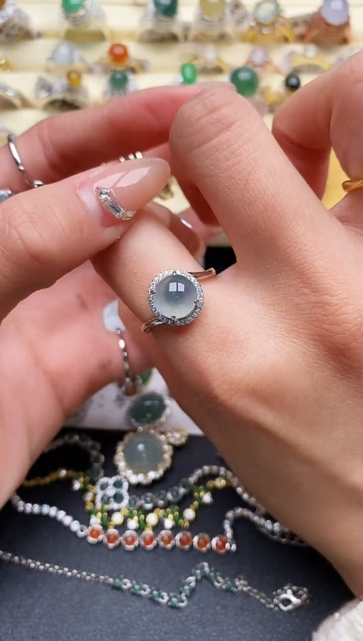 【闪购商品】翡翠戒指银S925镶嵌5555555+9