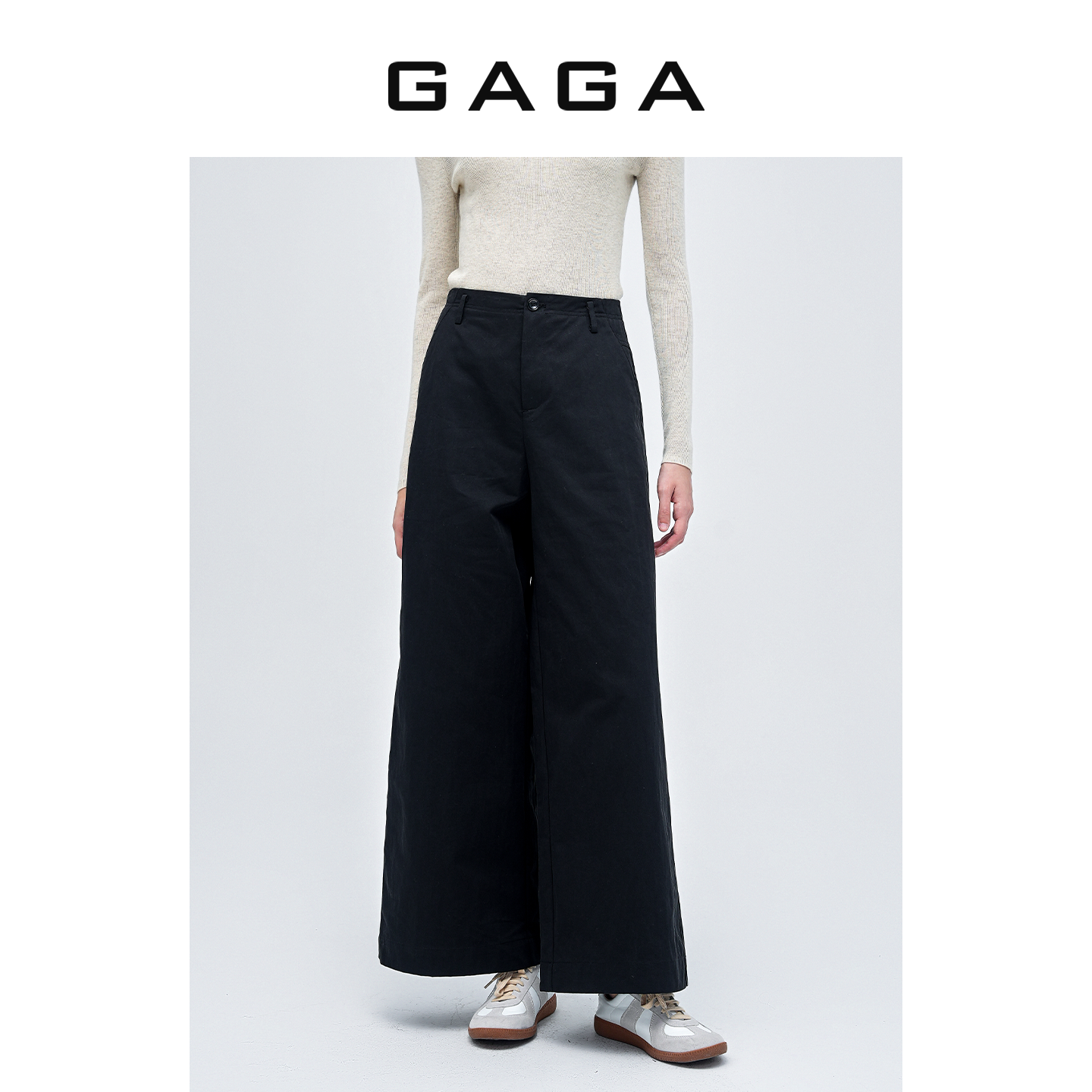 GAGA品牌女装秋季弹力百搭通勤休闲挺阔直筒阔腿裤长裤G53P34081