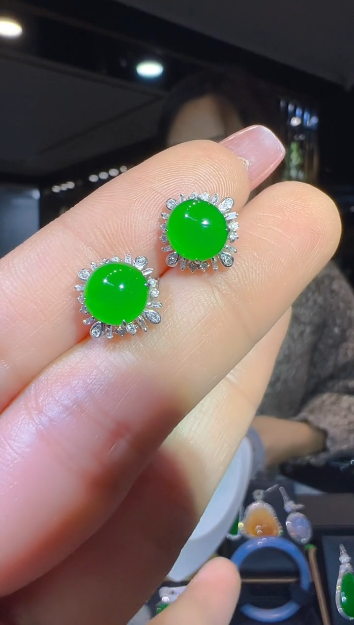 【闪购商品】翡翠耳饰18K金镶嵌048     