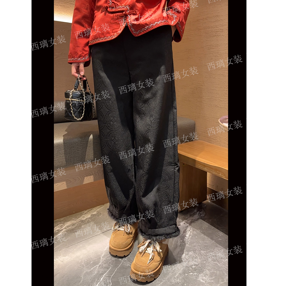 貂毛【浮光裤】新中式国风休闲裤女士直筒阔腿裤九分裤子加绒加厚