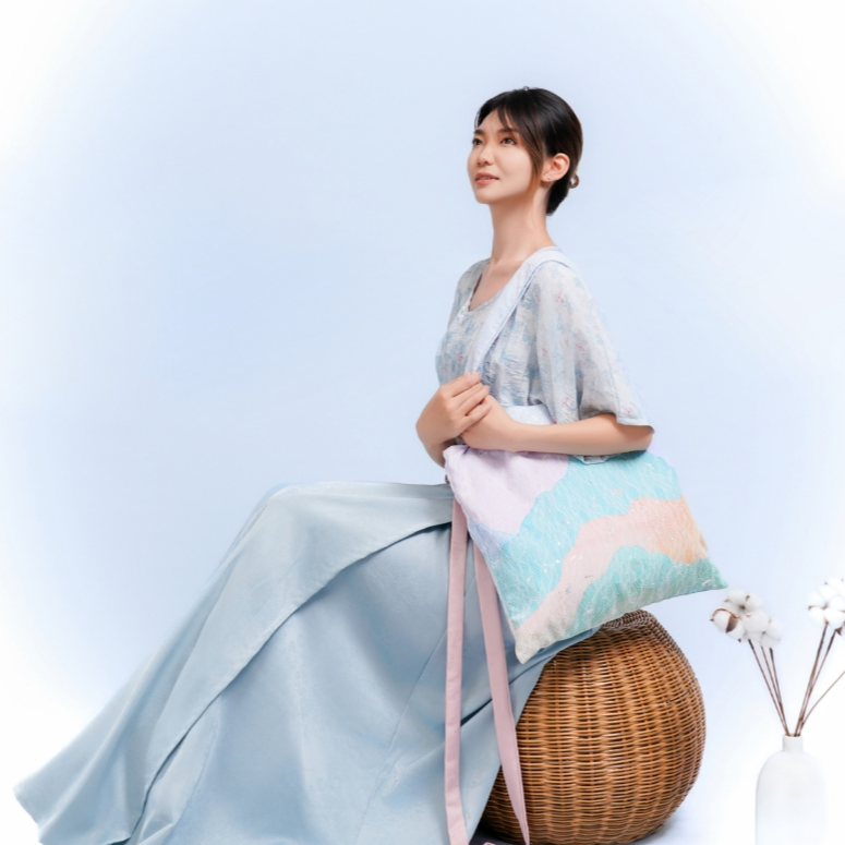 无则艺【蕾丝背心包】彩色山峦时尚印花休闲环保百搭单肩蕾丝包