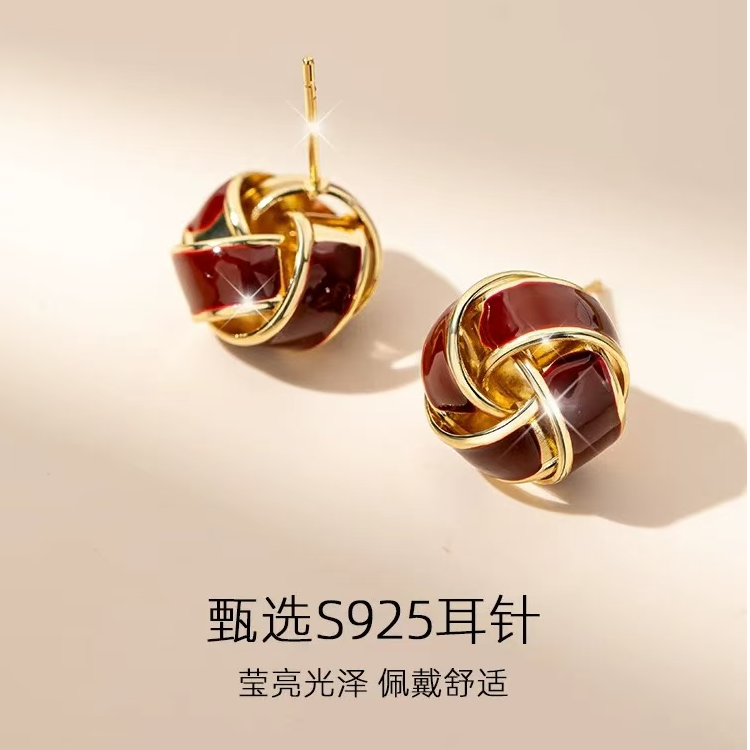 铜合金耳饰 【中国结】国潮简约香风法式滴油绳结气质百搭时尚耳钉