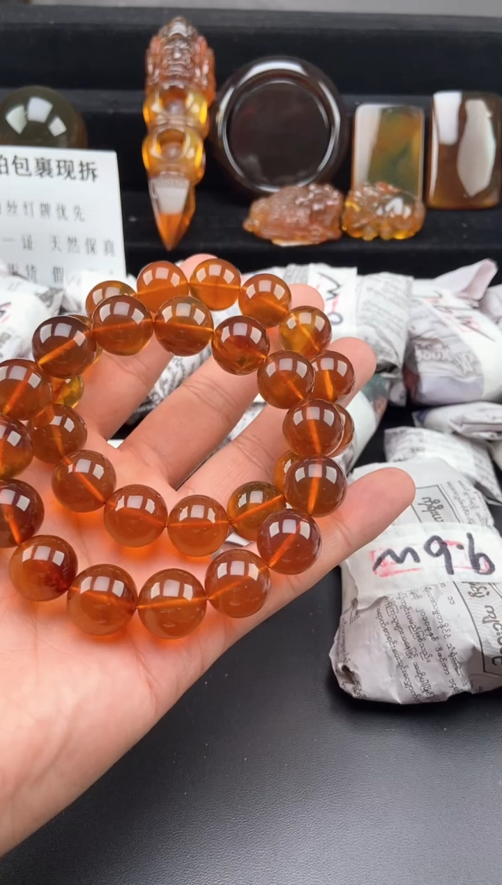 【闪购商品】琥珀手链未镶嵌金棕红手串【多样性发货其中一】