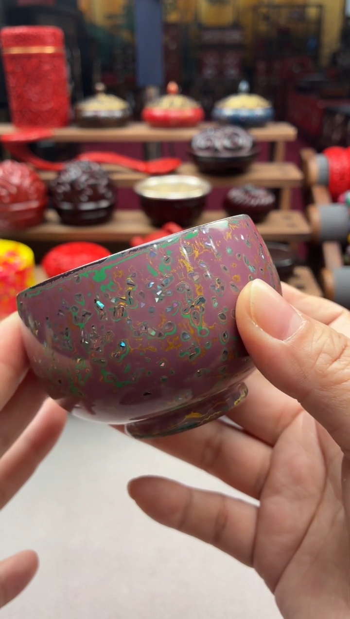 扬州漆器 瓷胎犀皮漆杯子手工