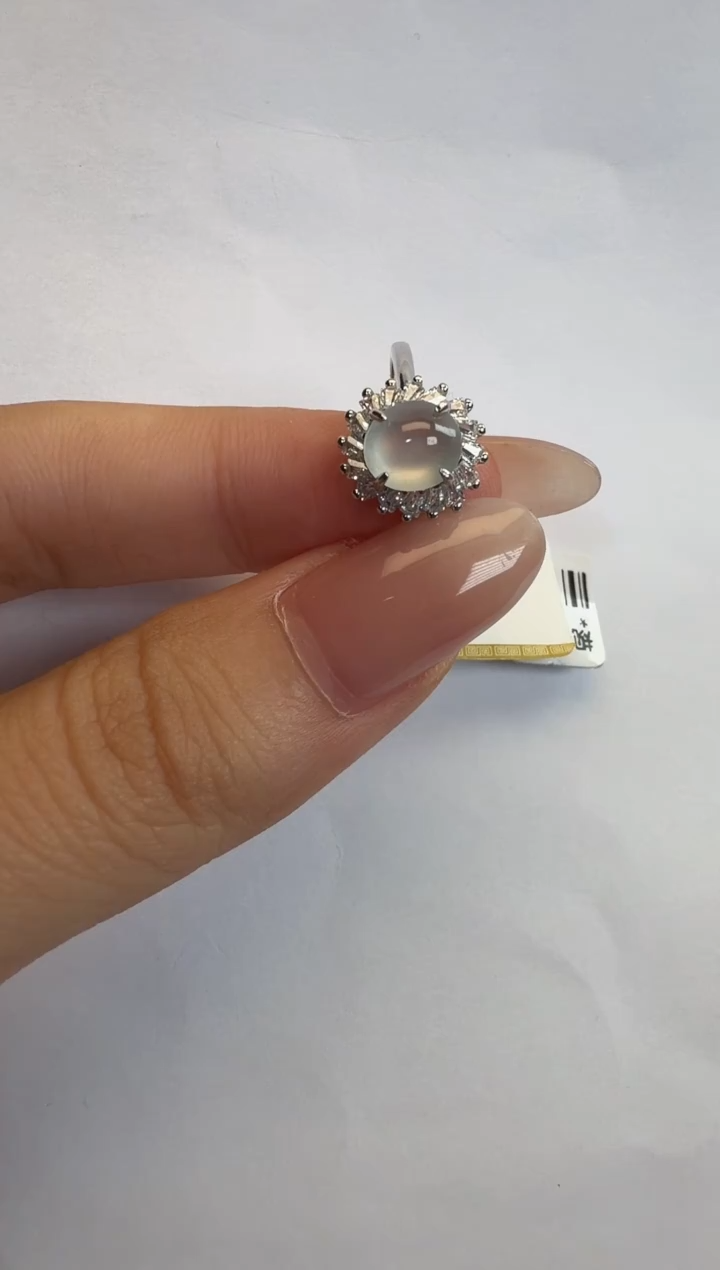 银S925镶嵌戒指翡翠通体925银镶缅甸A货翡翠戒指257