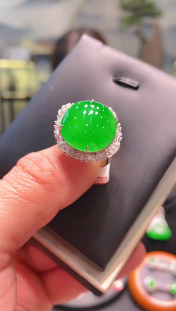 【闪购商品】翡翠戒指银S925镶嵌A30天然A货翡翠