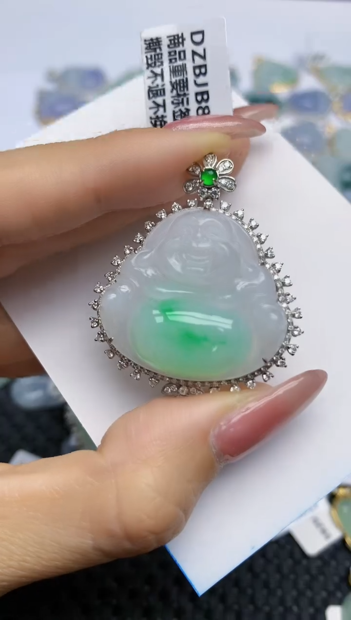 【闪购商品】翡翠挂件18K金镶嵌天然翡翠A货