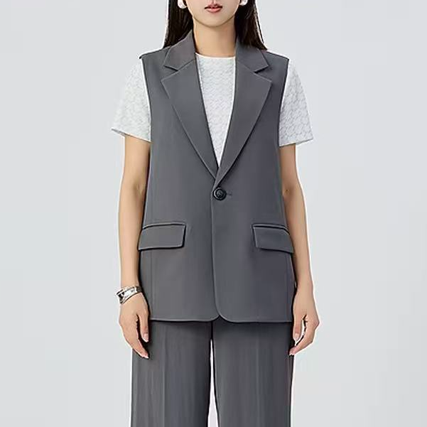 2025秋季新款时尚简约舒适高级一粒扣翻领西装马甲外套女M005