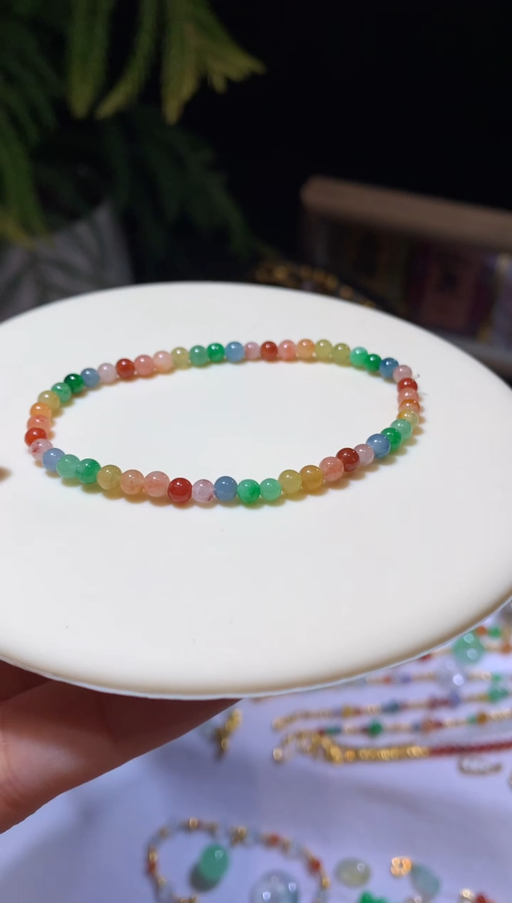【闪购商品】定制翡翠未镶嵌3.6*彩虹珠手串2800+280
