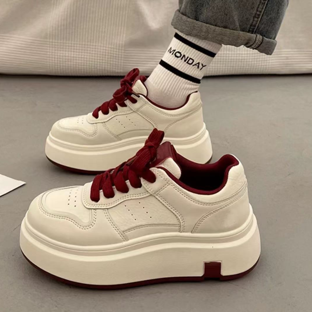 厚底小白鞋女2025新款爆款平底增高百搭小个子女鞋松糕女鞋P6211