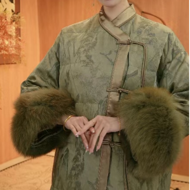 【珍江南】新中式老钱风重工织锦中长版外套2024d2165小妤大女王仓